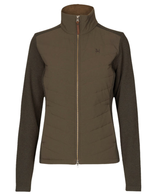 Willow Green Coloured Harkila Womens Sandhem Pro Insulated Cardigan on white background #colour_willow-green