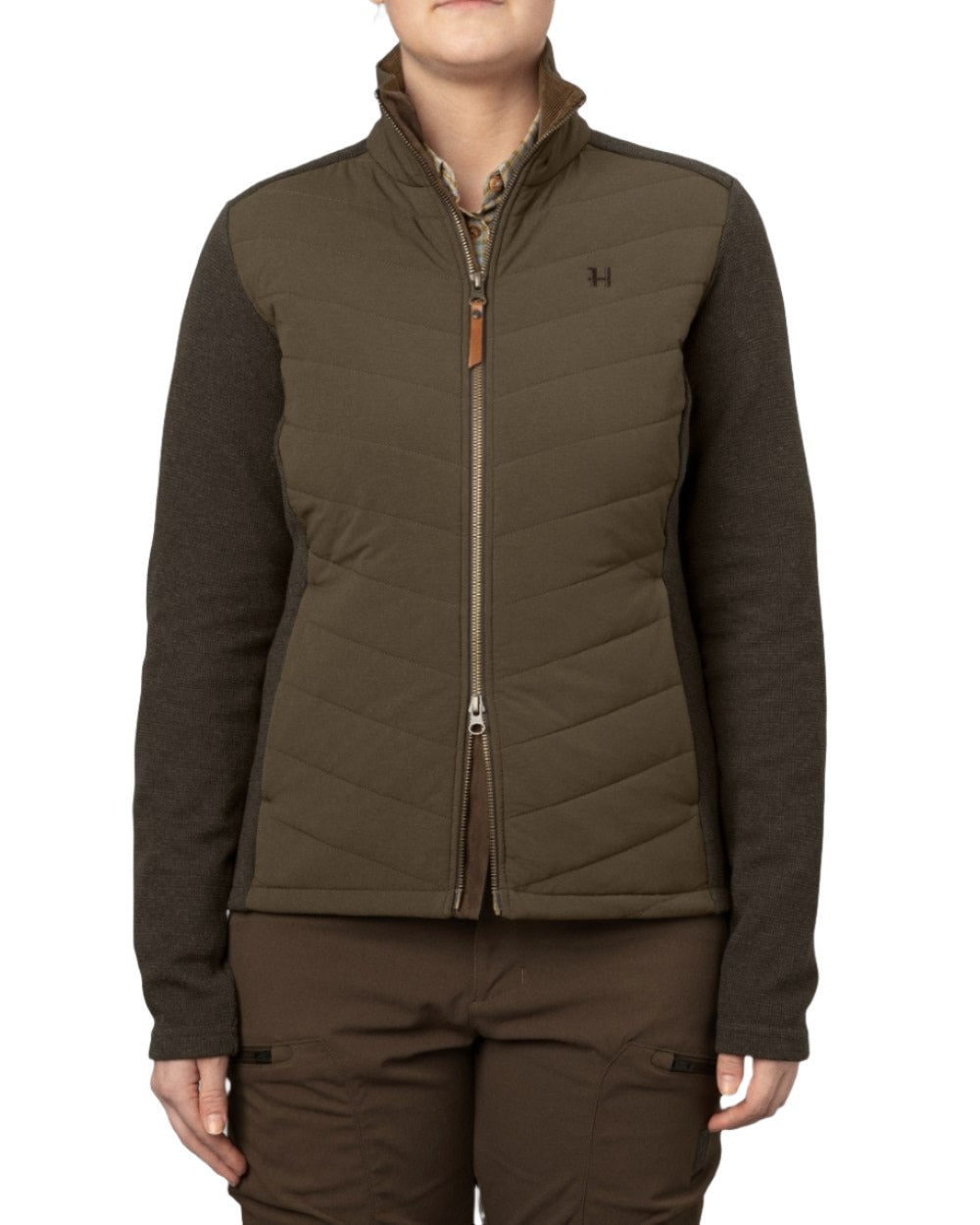 Willow Green Coloured Harkila Womens Sandhem Pro Insulated Cardigan on white background #colour_willow-green