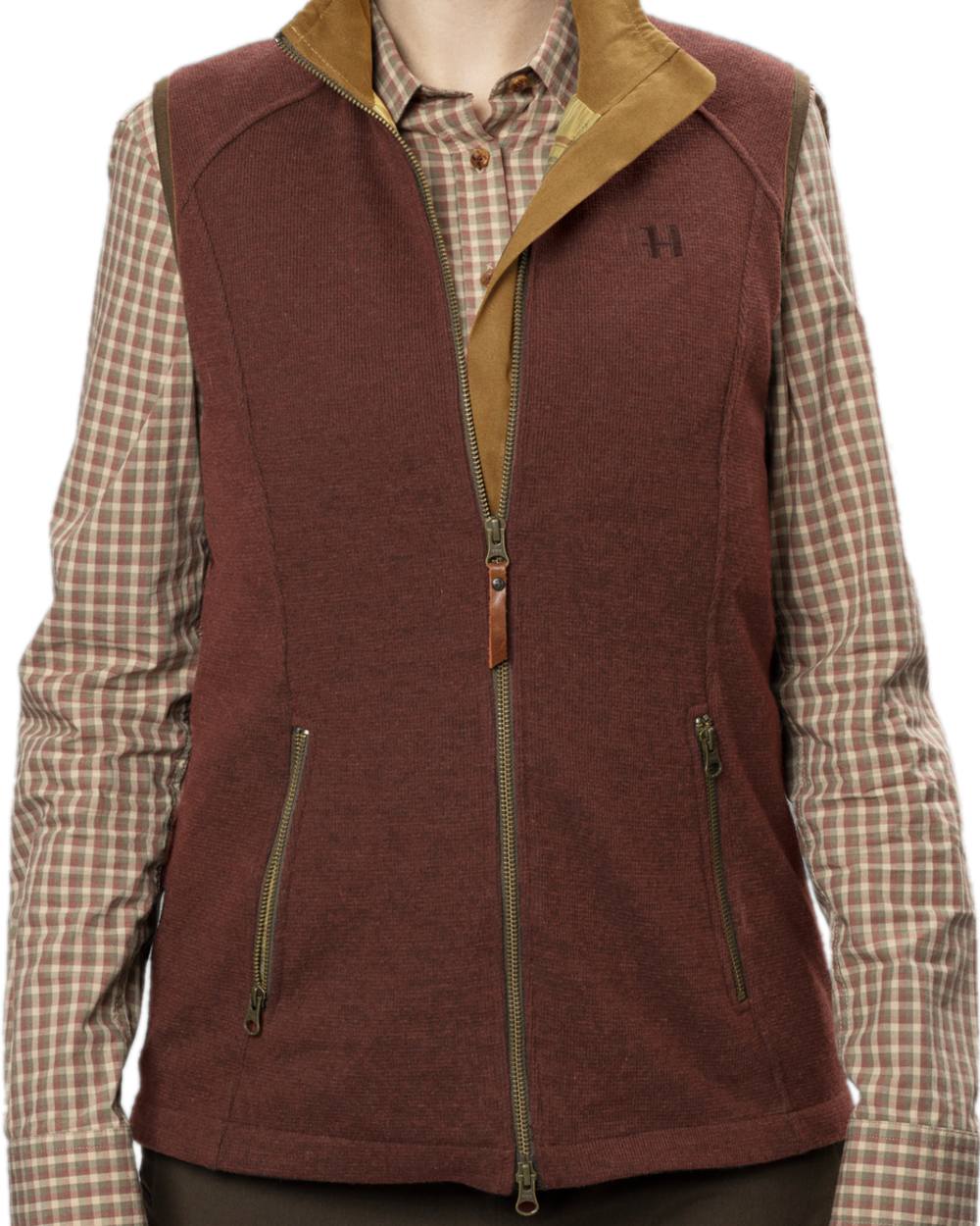 Dark Copper Coloured Harkila Womens Sandhem Pro Waistcoat on white background #colour_dark-copper