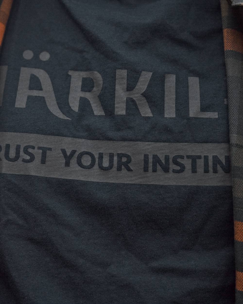 Dark Navy Coloured Harkila logo Short Sleeve T-Shirt on outdoor background #colour_dark-navy