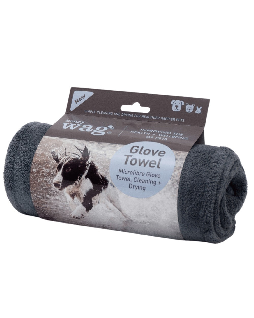 Grey Blue coloured Henry Wag Glove Drying Towel on white background #colour_grey-blue