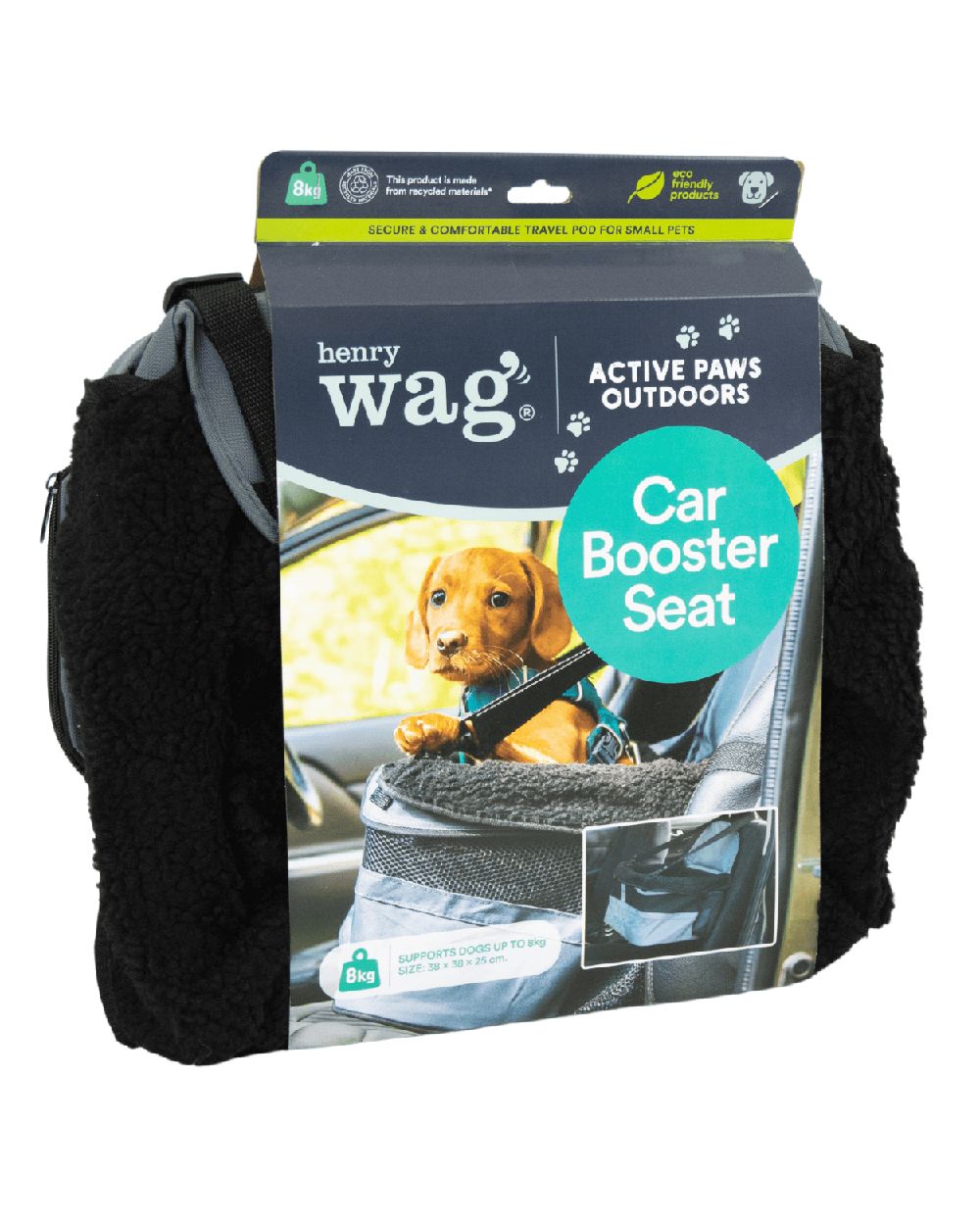 Grey Black coloured Henry Wag Pet Car Booster Seat on white background #colour_grey-black