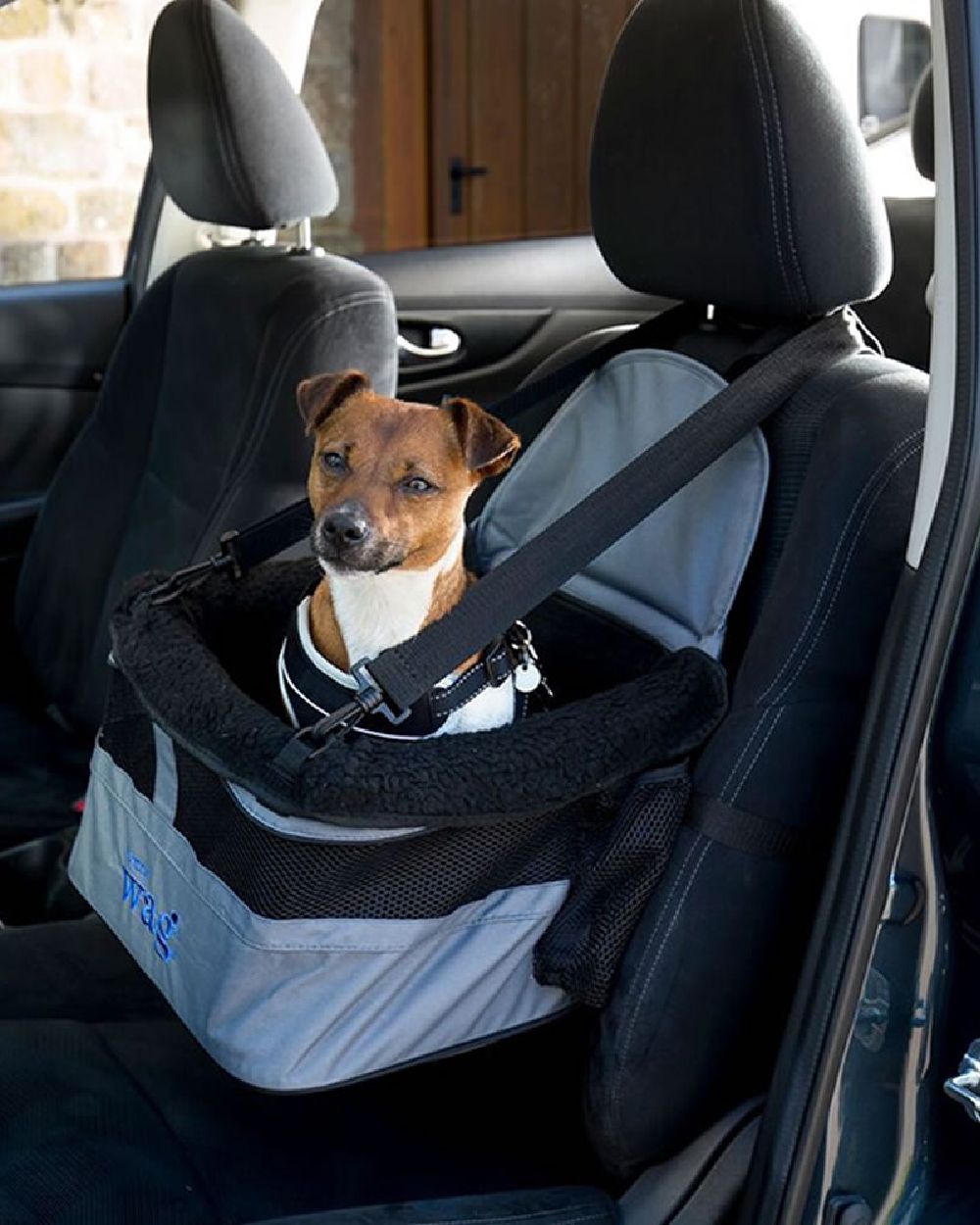 Grey Black coloured Henry Wag Pet Car Booster Seat on car background #colour_grey-black