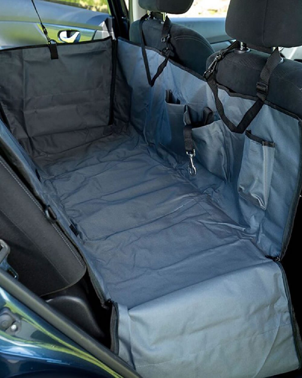 Grey Black coloured Henry Wag Pet Car Hammock on car background #colour_grey-black