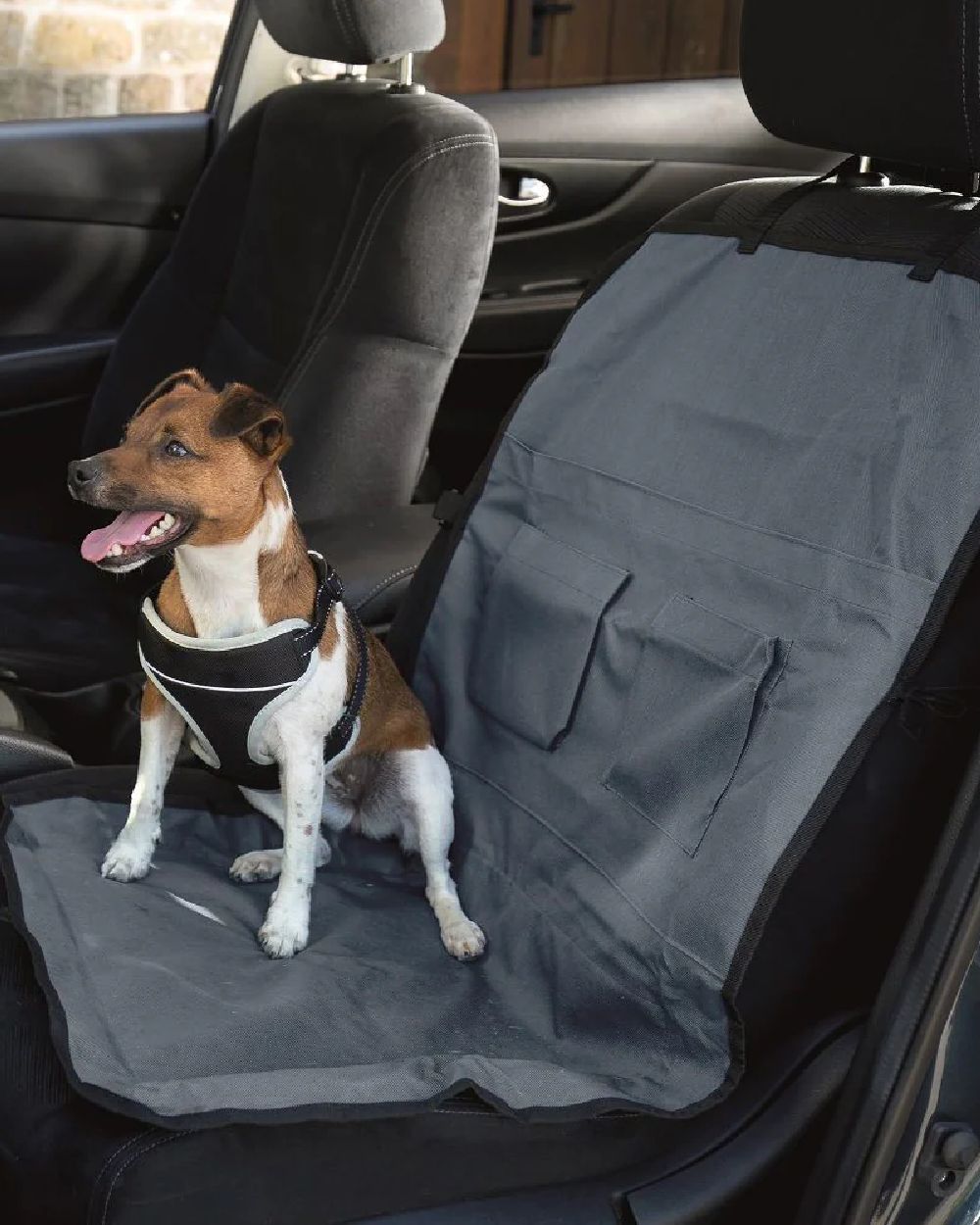 Grey Black coloured Henry Wag Single Car Seat Cover on car background #colour_grey-black
