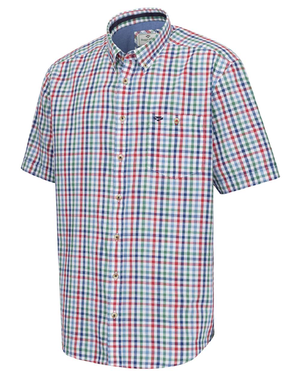 Green Red Coloured Hoggs of Fife Aberdour Short Sleeve Shirt on white background #colour_green-red