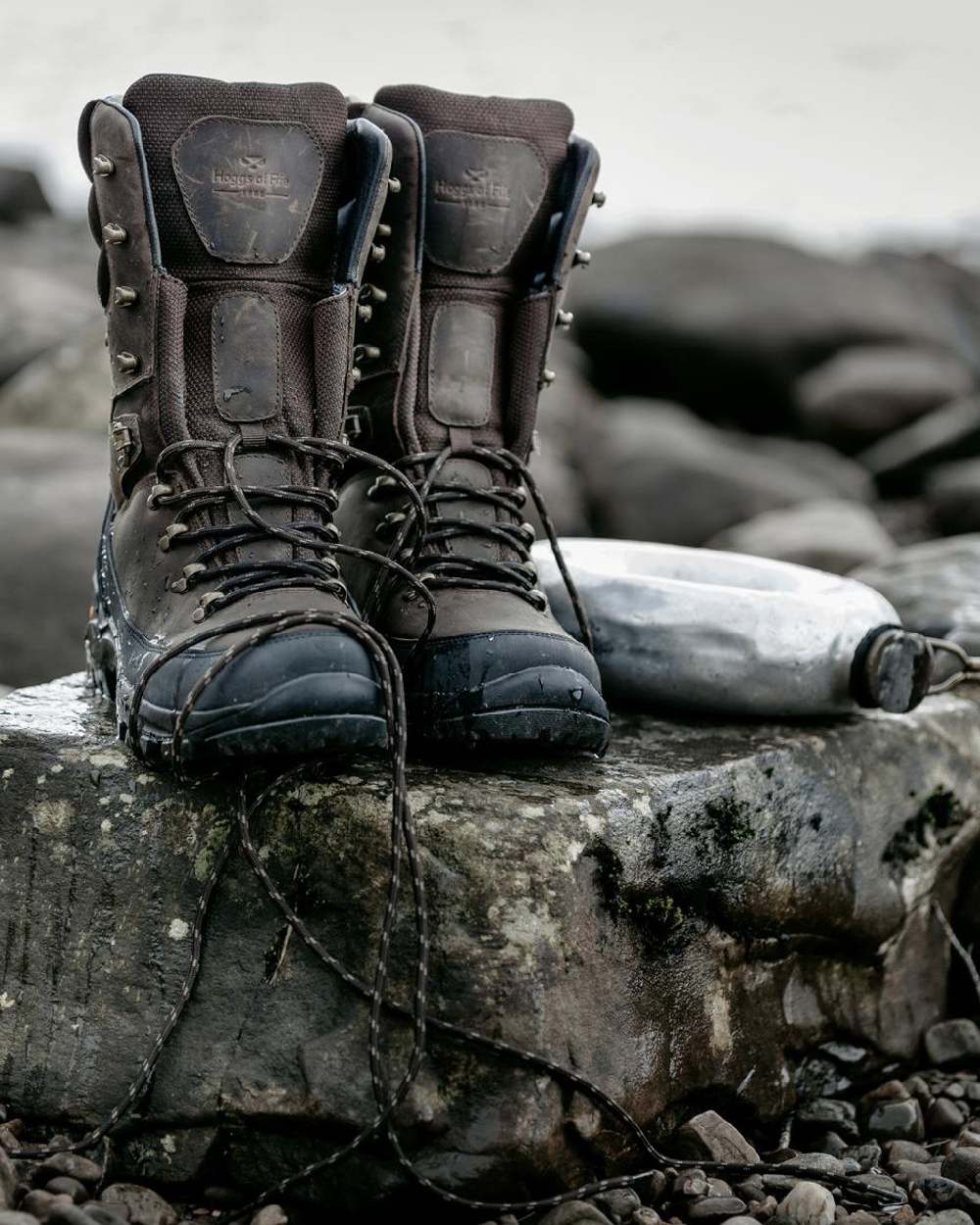 Brown Coloured Hoggs of Fife Aonach II 10 Inch Waterproof Field Boot on Stones background #colour_brown
