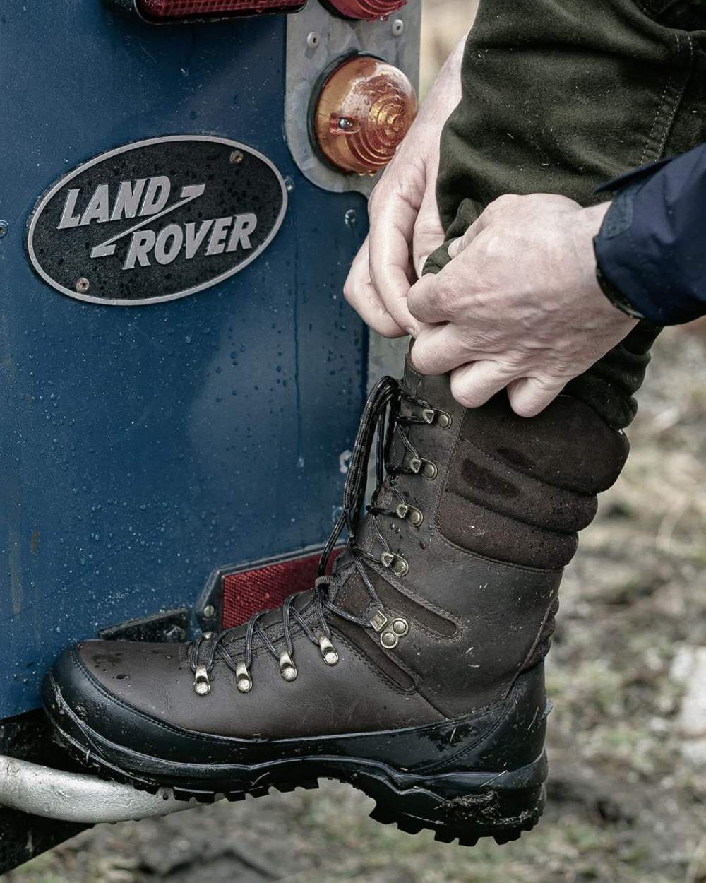 Brown Coloured Hoggs of Fife Aonach II 10 Inch Waterproof Field Boot on car background #colour_brown
