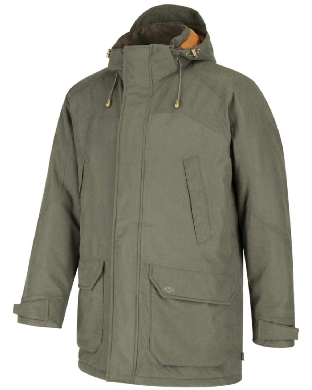 Olive Coloured Hoggs of Fife Argyll Waterproof Parka on white background #colour_olive