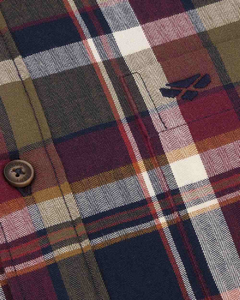 Wine Olive Check Coloured Hoggs of Fife Arran Micro Fleece Lined 100% Cotton Shirt on white background #colour_wine-olive-check