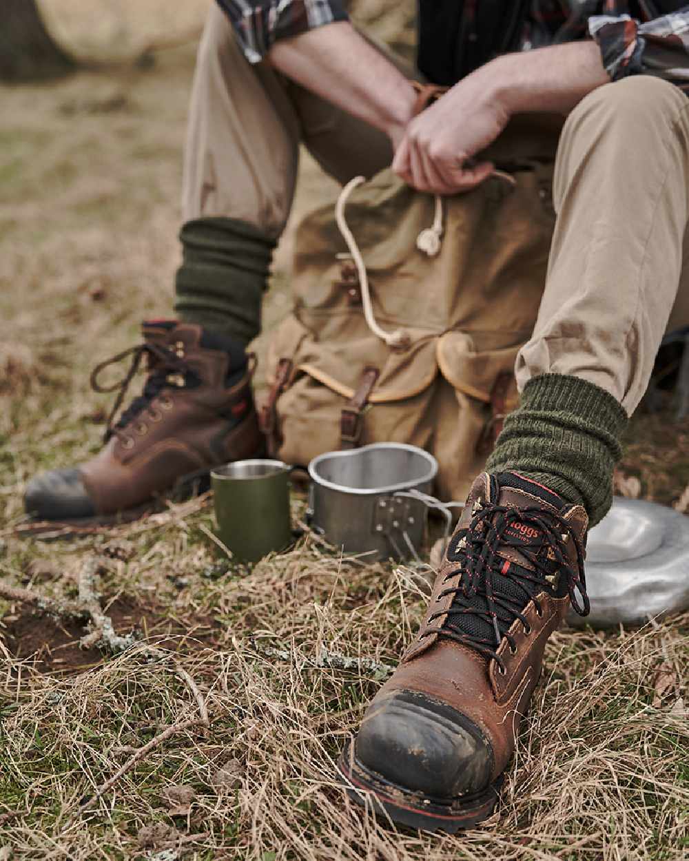 Crazy Horse Brown Coloured Hoggs of Fife Artemis Safety Lace-up Boots on land background #colour_crazy-horse-brown