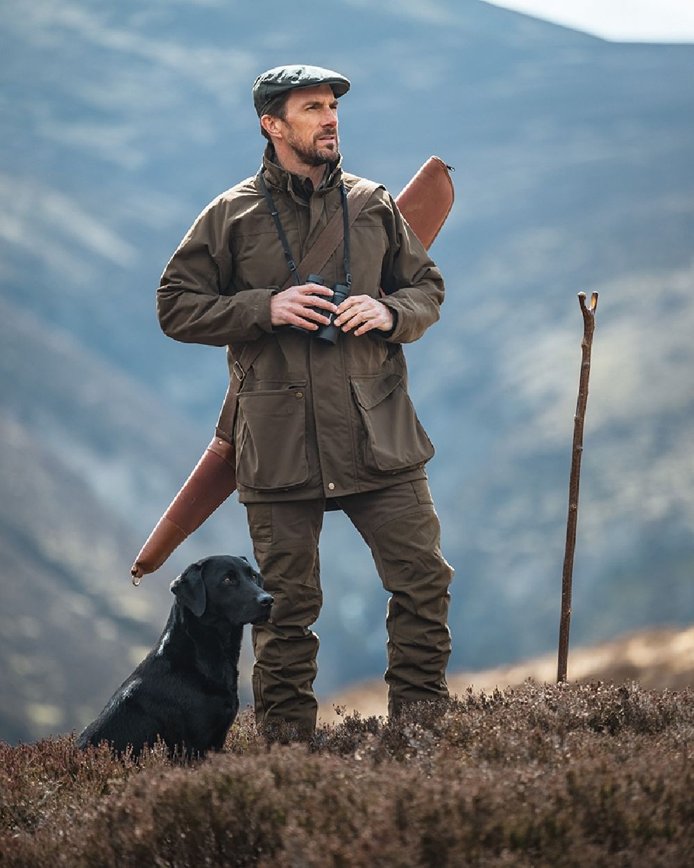 Green Coloured Hoggs of Fife Ballater Waterproof Field Jacket on mountain background #colour_green