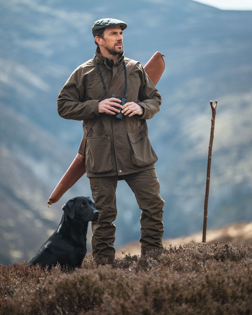 Green Coloured Hoggs of Fife Ballater Waterproof Field Trousers on mountain background #colour_green
