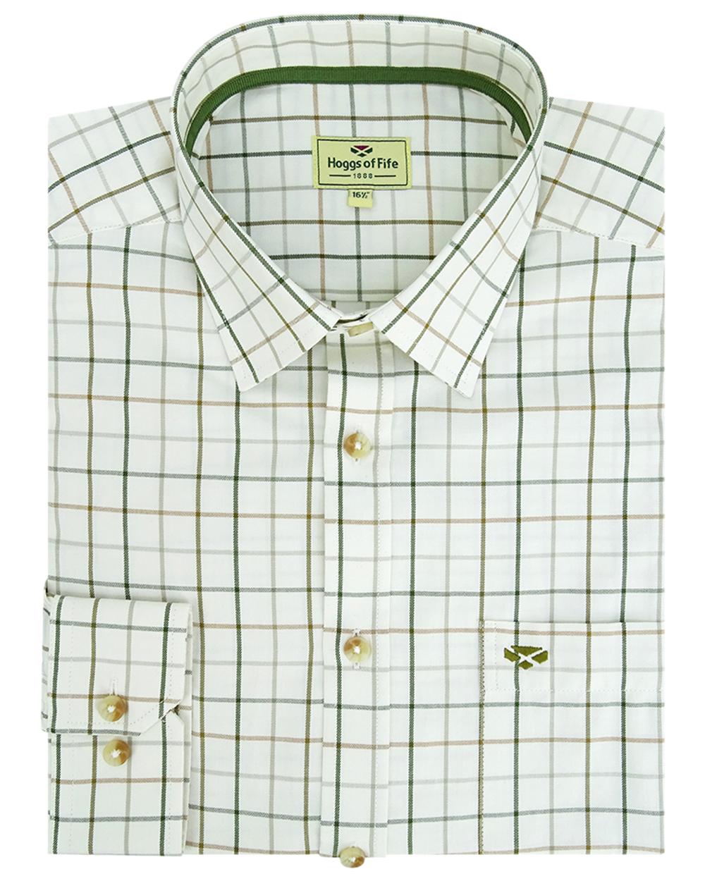 Green Brown Coloured Hoggs of Fife Balmoral Luxury Tattersall Shirt on white background #colour_green-brown
