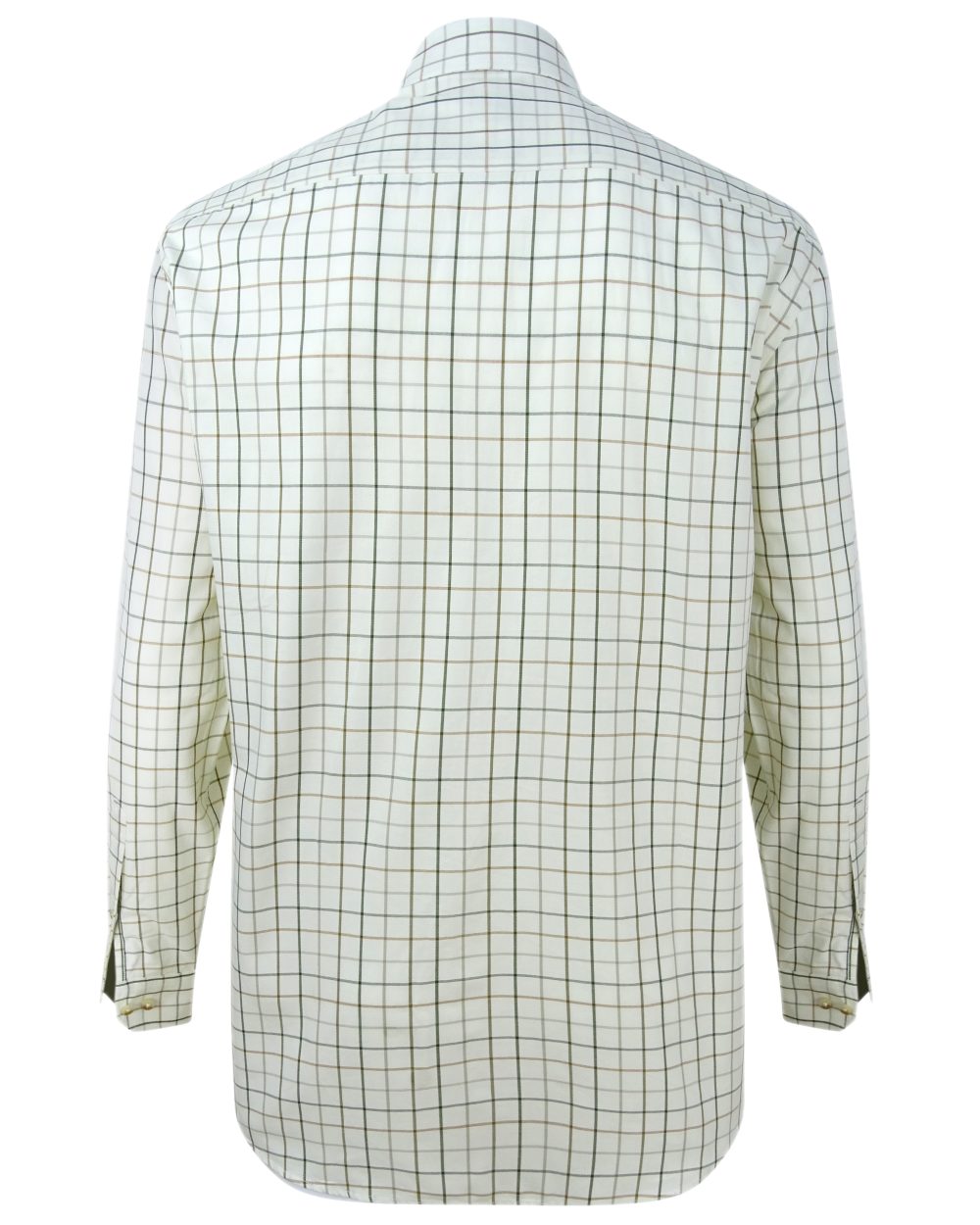 Green Brown Coloured Hoggs of Fife Balmoral Luxury Tattersall Shirt on white background #colour_green-brown