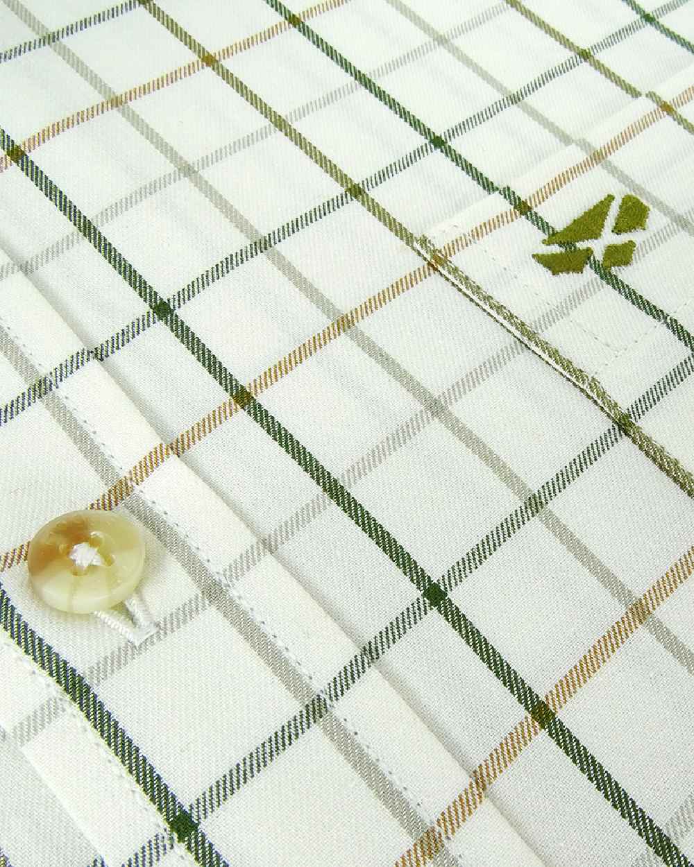 Green Brown Coloured Hoggs of Fife Balmoral Luxury Tattersall Shirt on white background #colour_green-brown