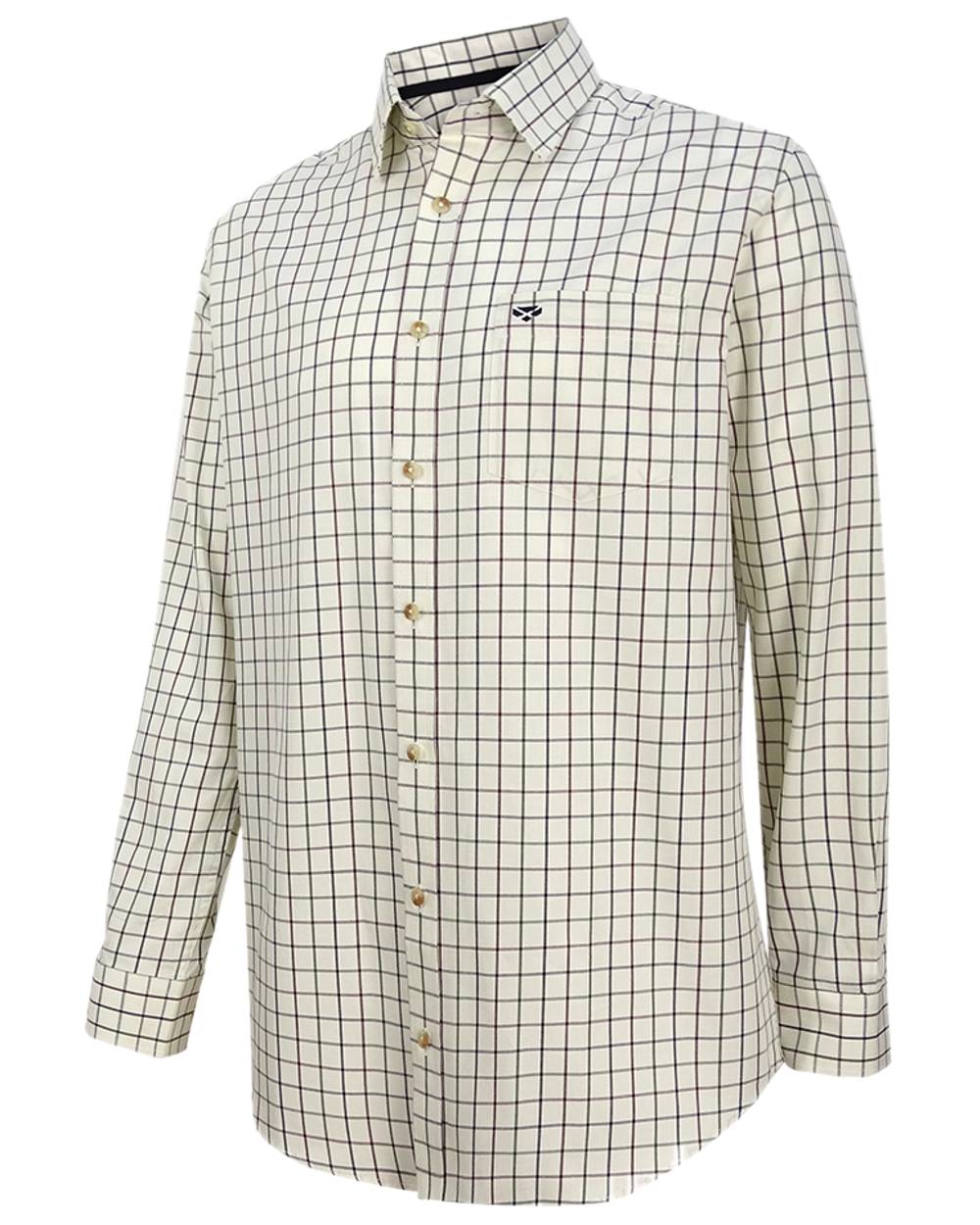 Navy Wine Coloured Hoggs of Fife Balmoral Luxury Tattersall Shirt on white background #colour_navy-wine
