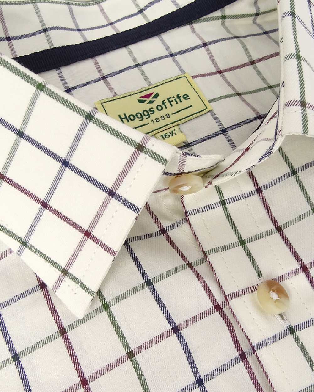 Navy Wine Coloured Hoggs of Fife Balmoral Luxury Tattersall Shirt on white background #colour_navy-wine