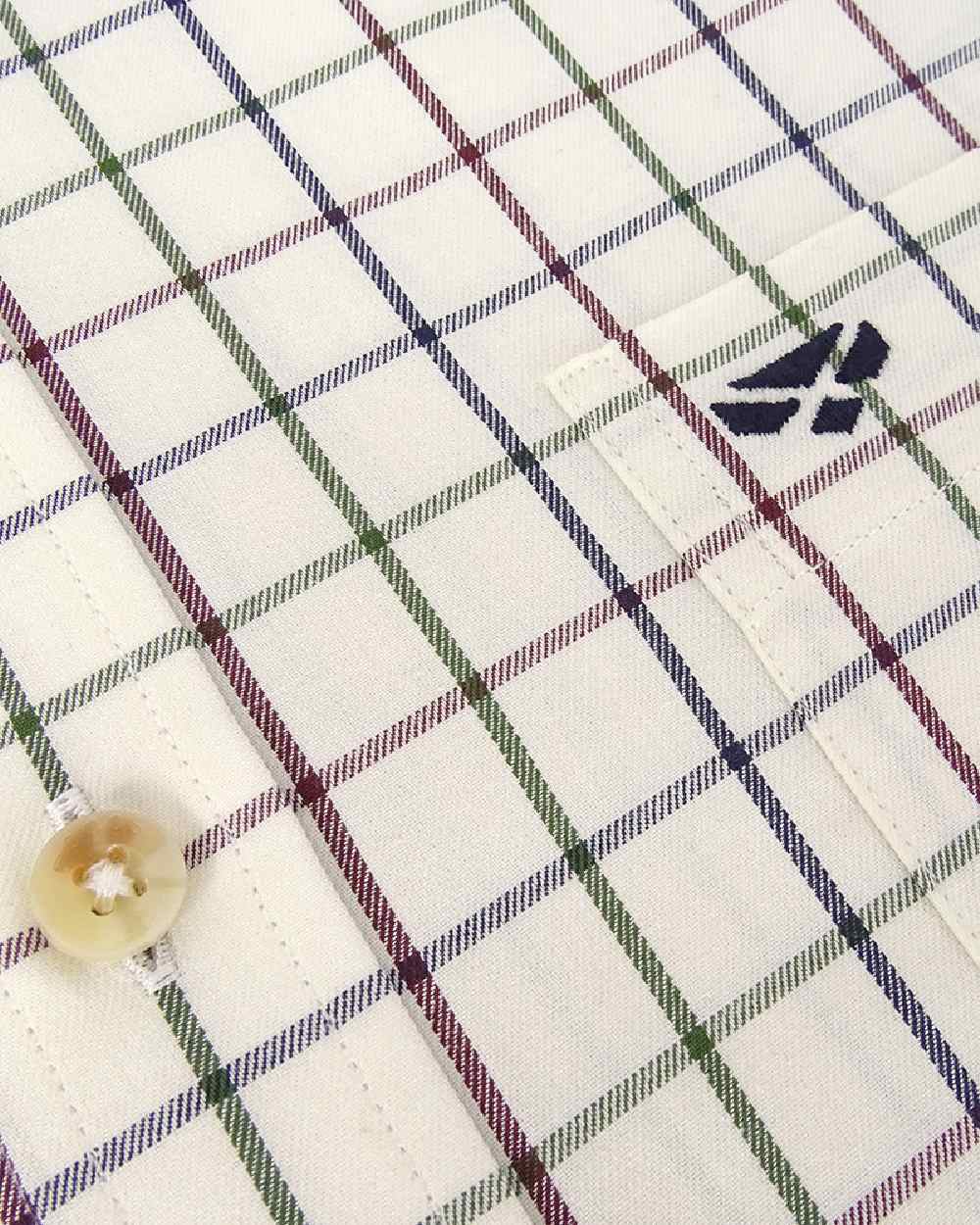 Navy Wine Coloured Hoggs of Fife Balmoral Luxury Tattersall Shirt on white background #colour_navy-wine