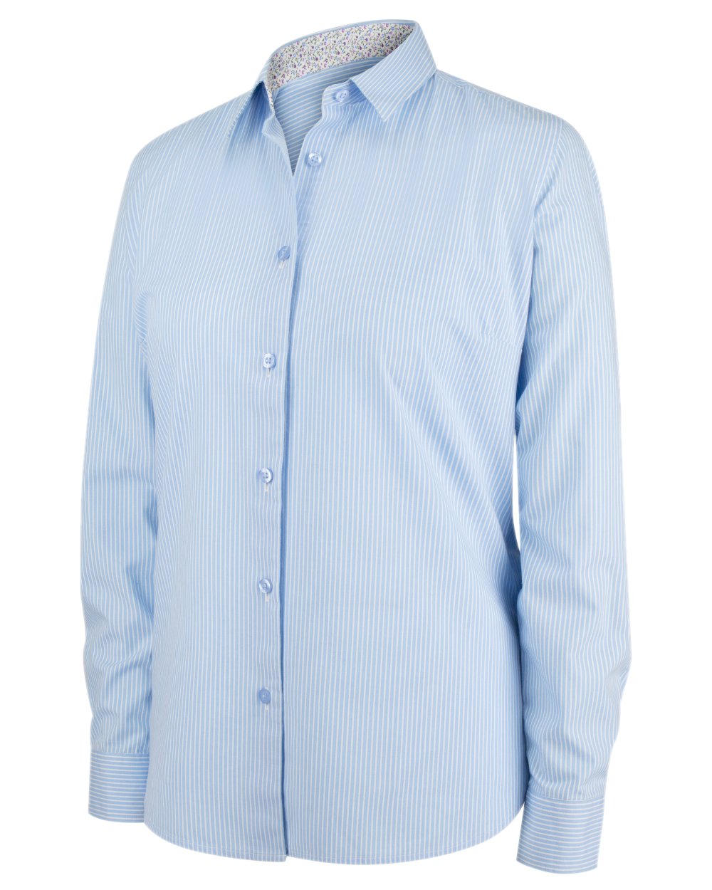 Blue Stripe Coloured Hoggs of Fife Bonnie II Ladies Cotton Shirt on white background #colour_blue-stripe
