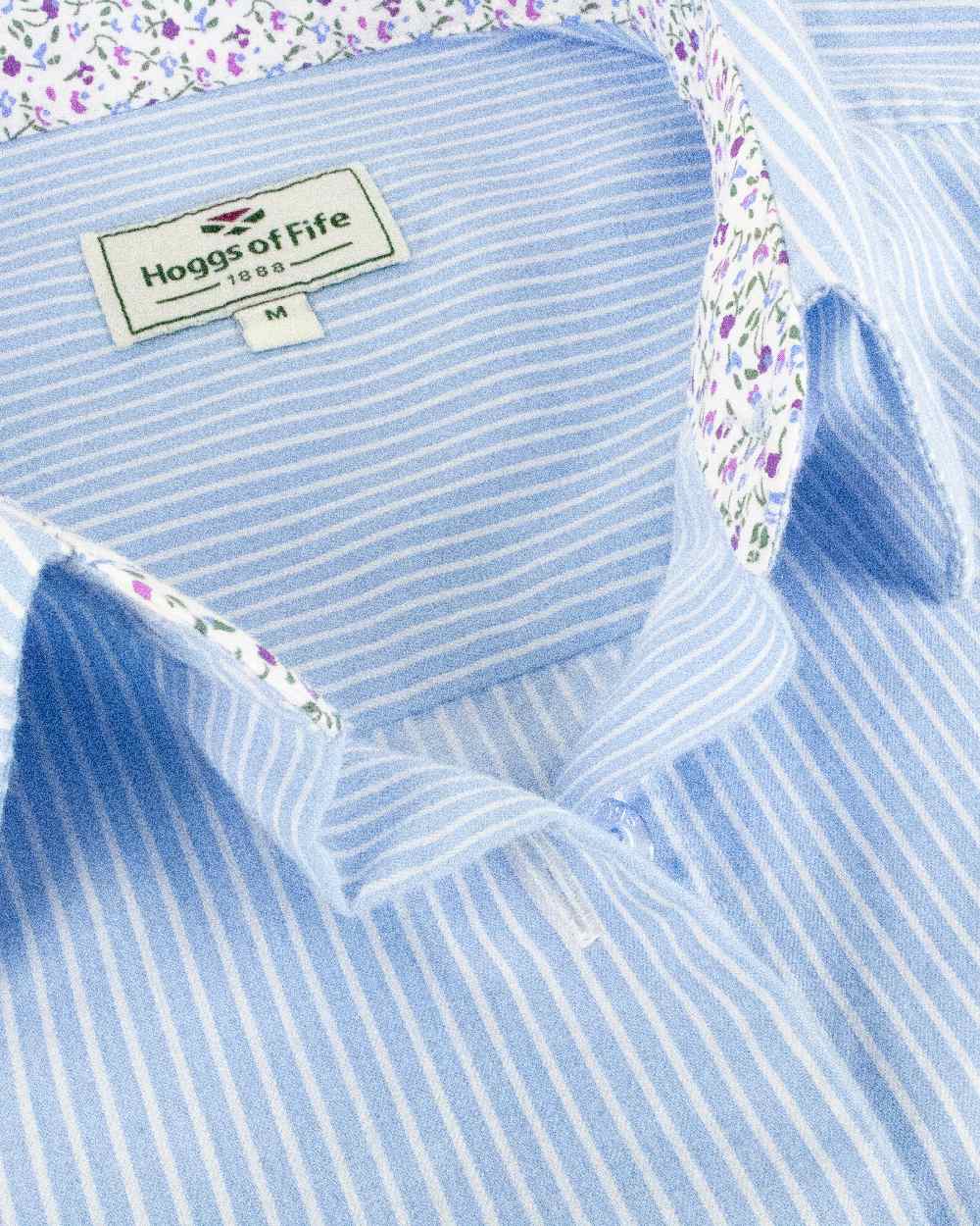 Blue Stripe Coloured Hoggs of Fife Bonnie II Ladies Cotton Shirt on white background #colour_blue-stripe