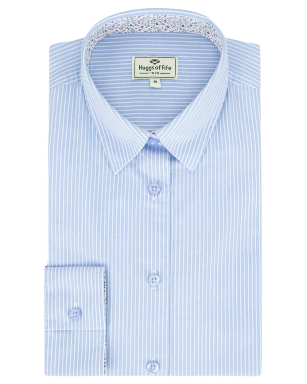 Blue Stripe Coloured Hoggs of Fife Bonnie II Ladies Cotton Shirt on white background #colour_blue-stripe