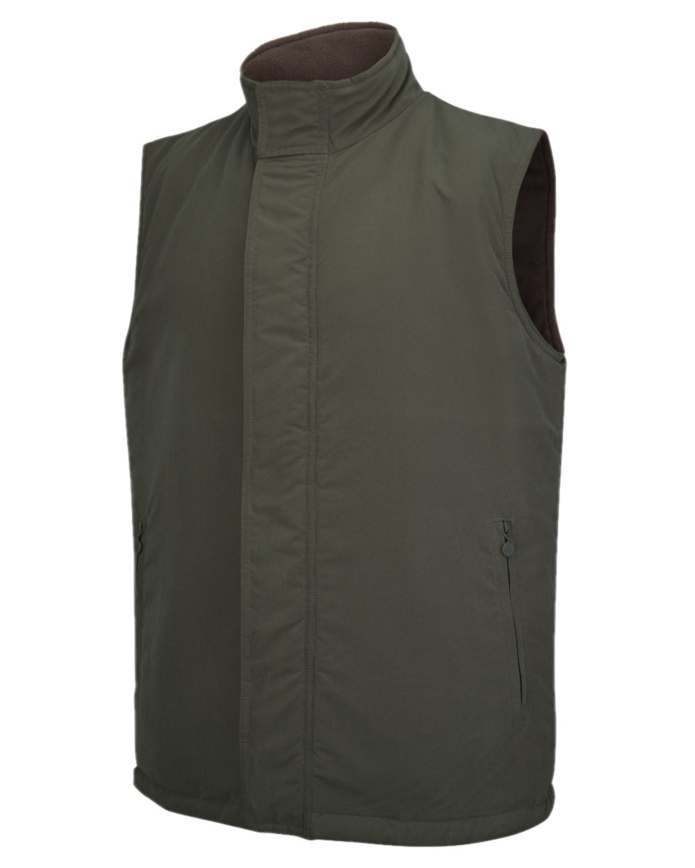 Loden Green Coffee Coloured Hoggs of Fife Breezer II Reversible Bodywarmer on white background #colour_loden-green-coffee