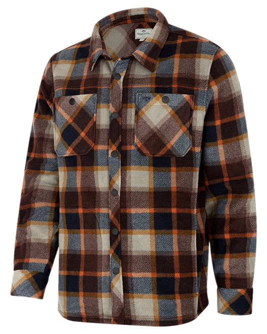 Brown Navy Coloured Hoggs of Fife Brucefield Fleece Shacket on white background #colour_brown-navy