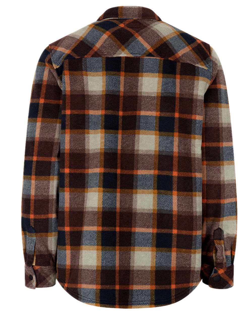 Brown Navy Coloured Hoggs of Fife Brucefield Fleece Shacket on white background #colour_brown-navy