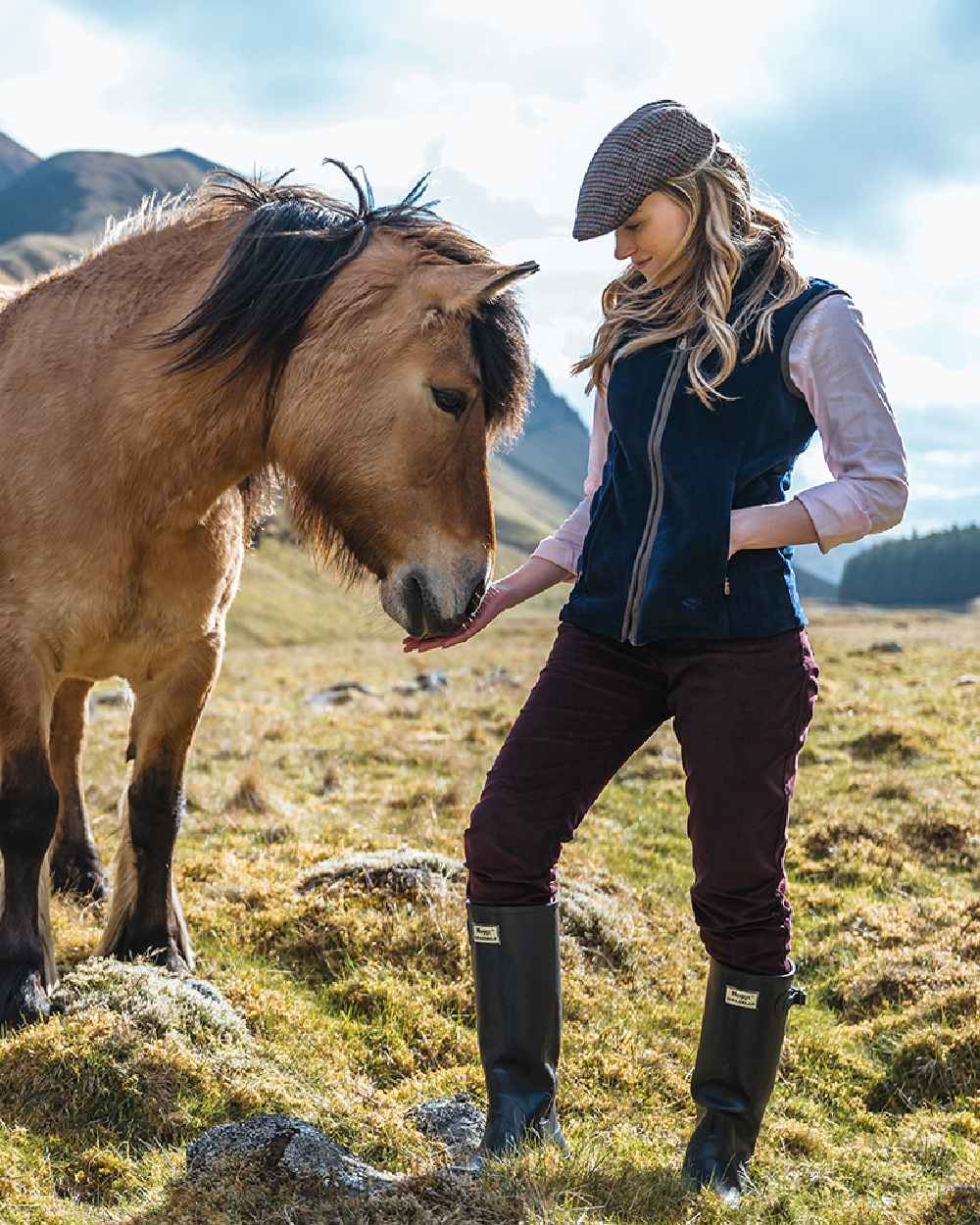 Pink Coloured Hoggs of Fife Callie Twill Ladies Check Shirt on countryside background #colour_pink
