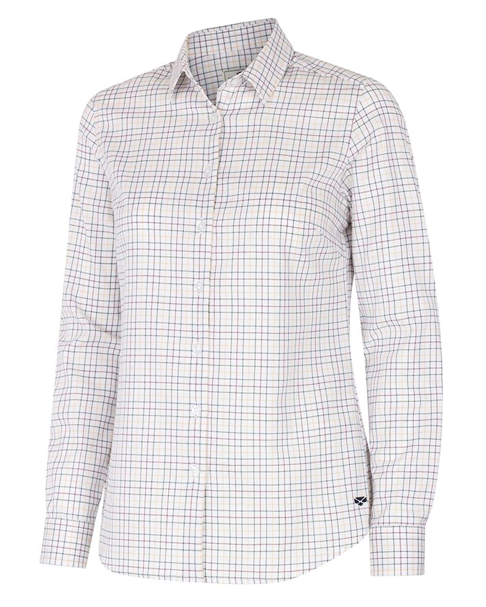 White Green Yellow Red Coloured Hoggs of Fife Callie Twill Ladies Check Shirt on white background #colour_white-green-yellow-red