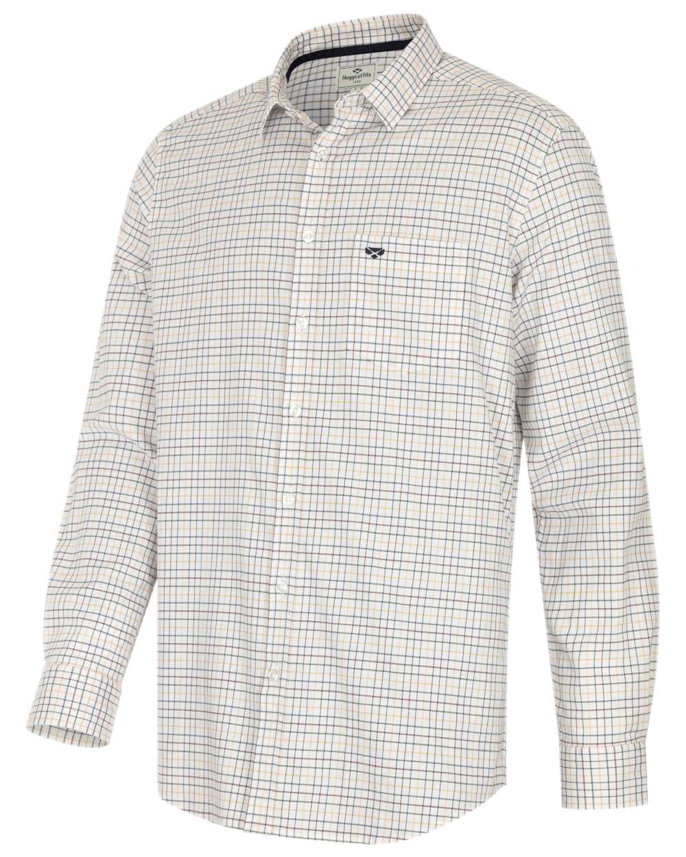 Green Gold Coloured Hoggs of Fife Callum Country Check Shirt on white background #colour_green-gold