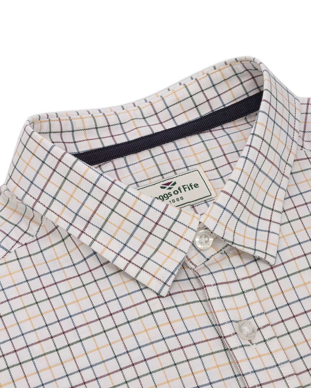 Green Gold Coloured Hoggs of Fife Callum Country Check Shirt on white background #colour_green-gold