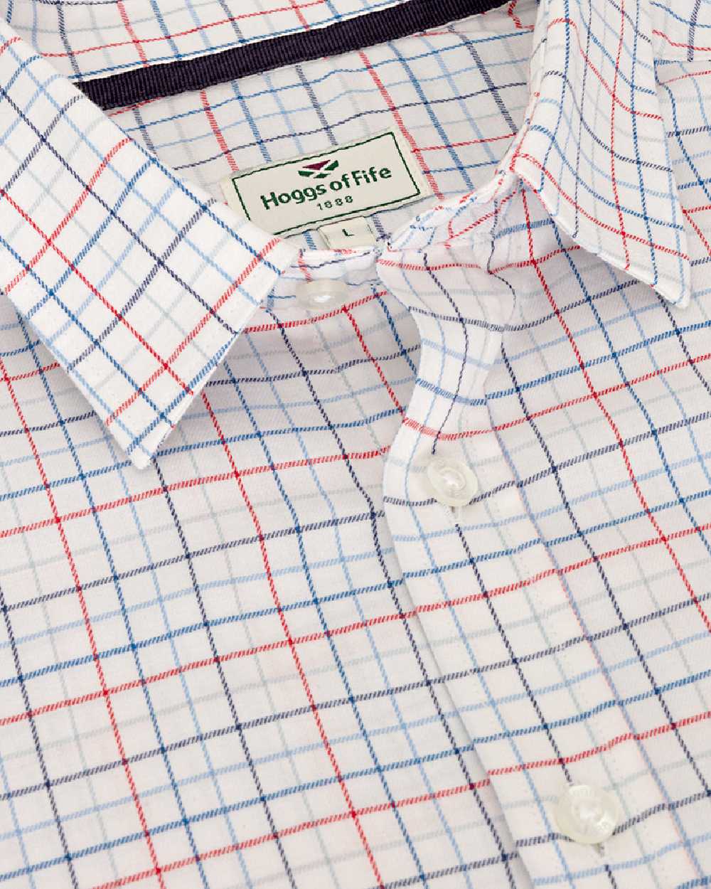 Red Blue Coloured Hoggs of Fife Callum Country Check Shirt on white background #colour_red-blue