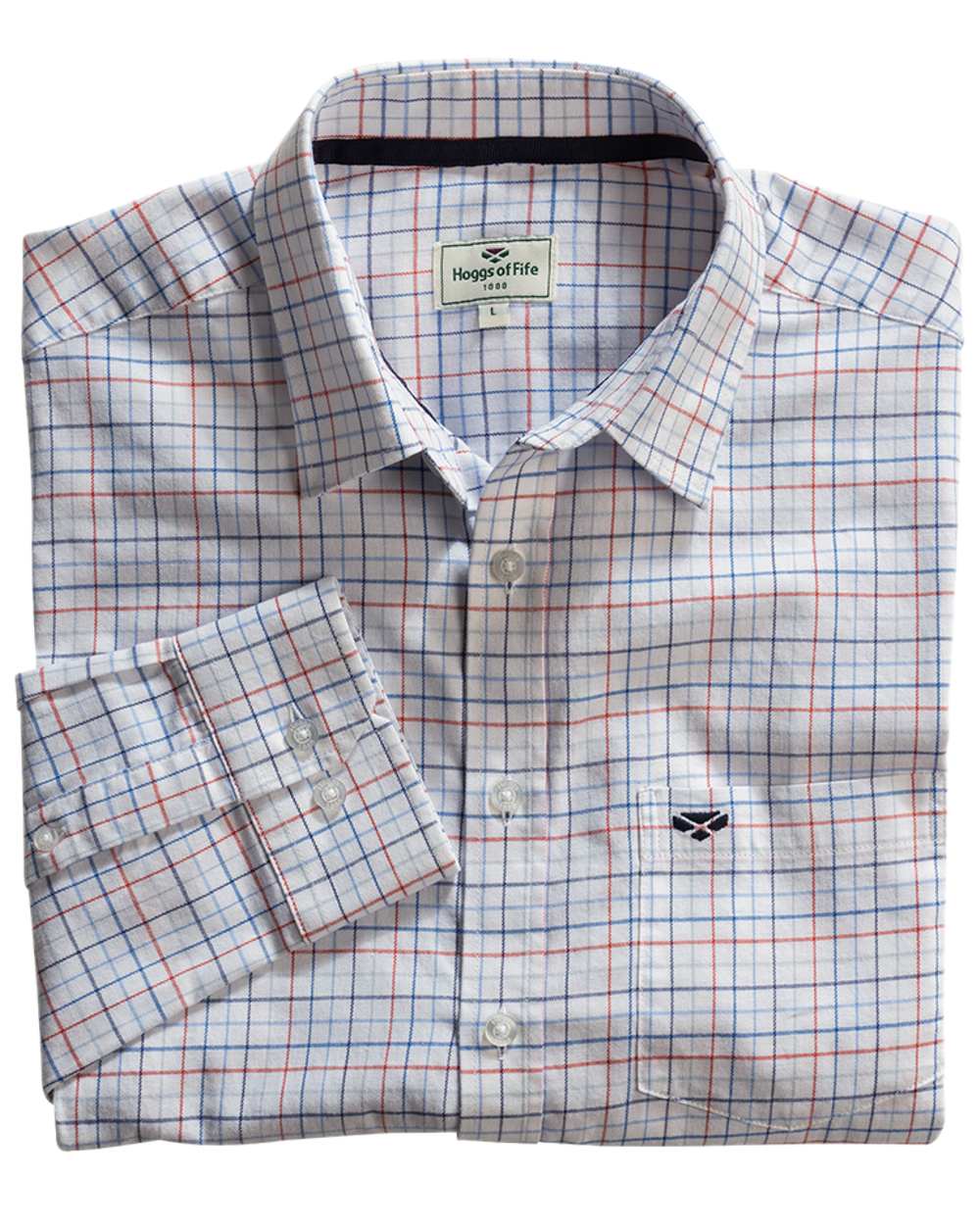 Red Blue Coloured Hoggs of Fife Callum Country Check Shirt on white background #colour_red-blue