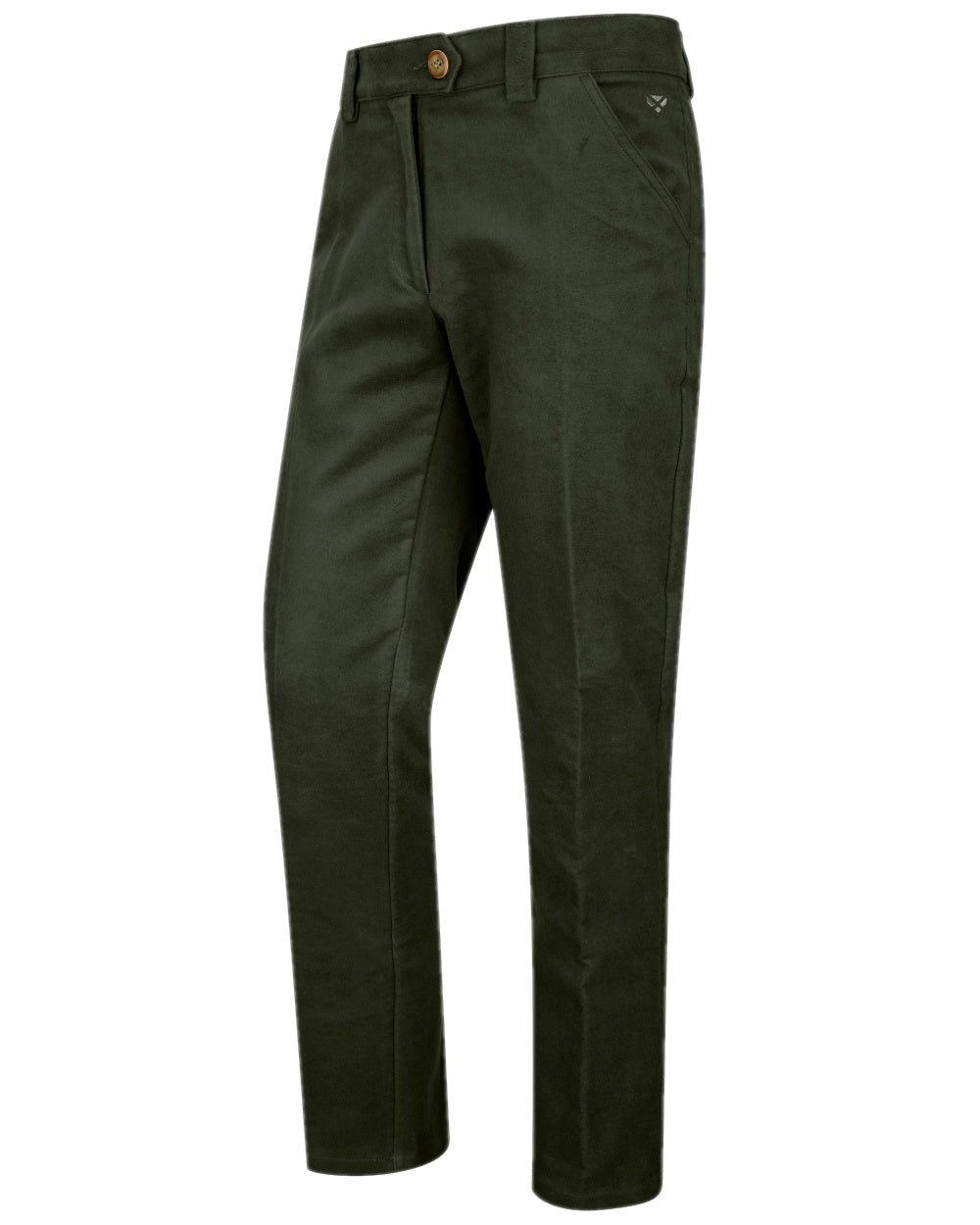 Dark Olive Coloured Hoggs of Fife Carrick Stretch Technical Moleskin Trousers on white background #colour_dark-olive