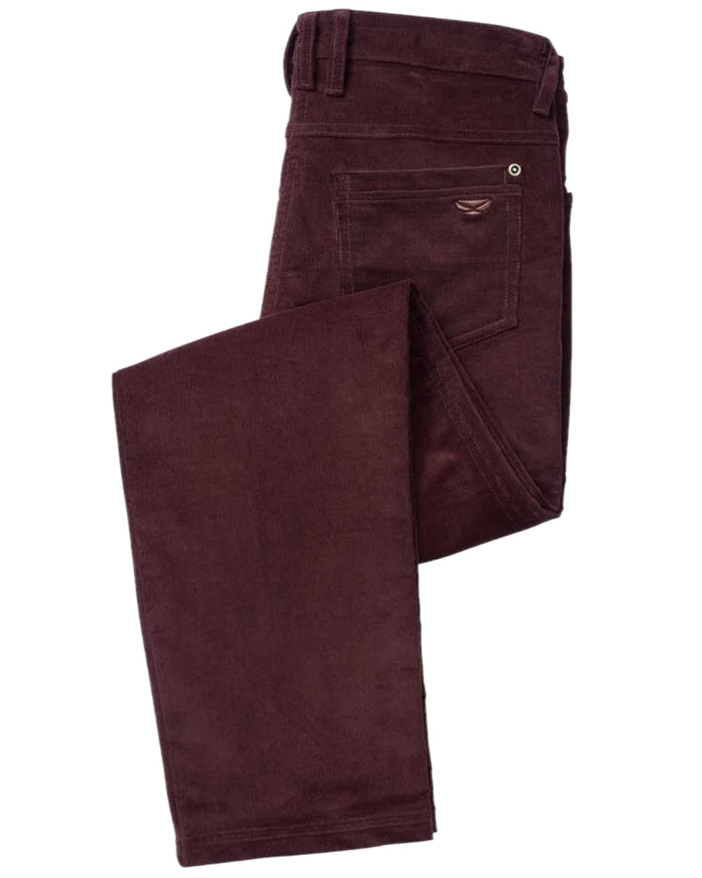 Merlot Coloured Hoggs of Fife Ceres Ladies Stretch Cord Jeans on white background #colour_merlot