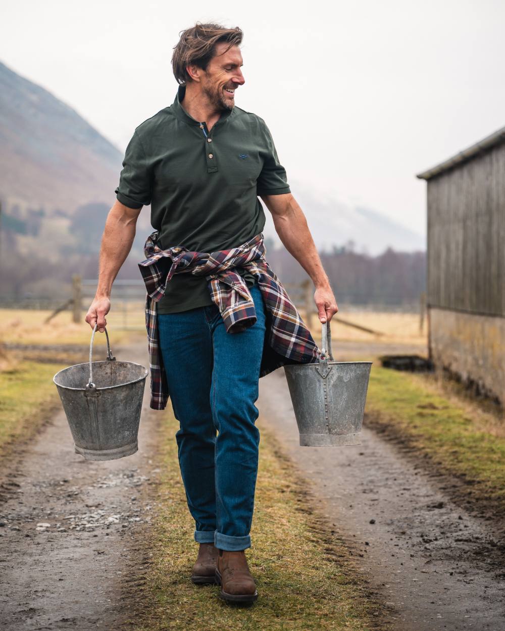 Stonewash Coloured Hoggs of Fife Clyde Comfort Denim Jeans on countryside background #colour_stonewash