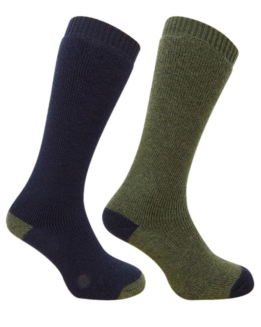 Dark Green Dark Navy Coloured Hoggs of Fife Country Long Socks Twin Pack on white background #colour_dark-green-dark-navy