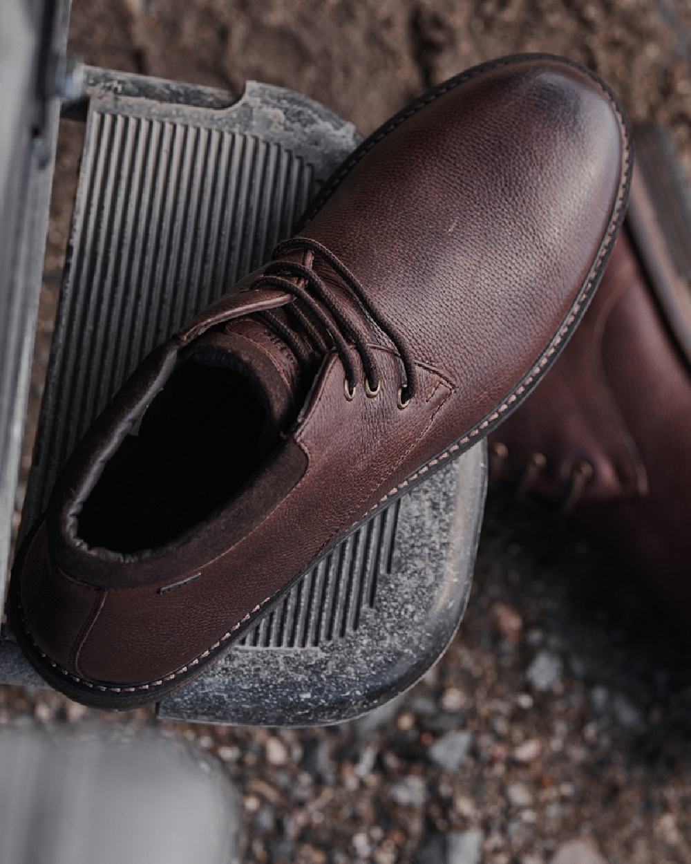Hickory Brown Coloured Hoggs of Fife Cullen Waterproof Chukka on land background #colour_hickory-brown