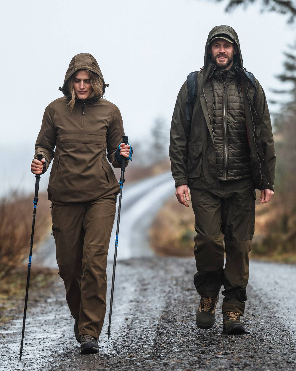 Fen Green Coloured Hoggs of Fife Culloden Waterproof Trousers on road background #colour_fen-green