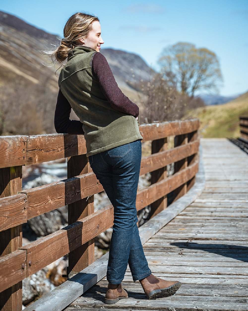 Indigo Coloured Hoggs of Fife Dee Stretch Denim Jeans on bridge background #colour_indigo