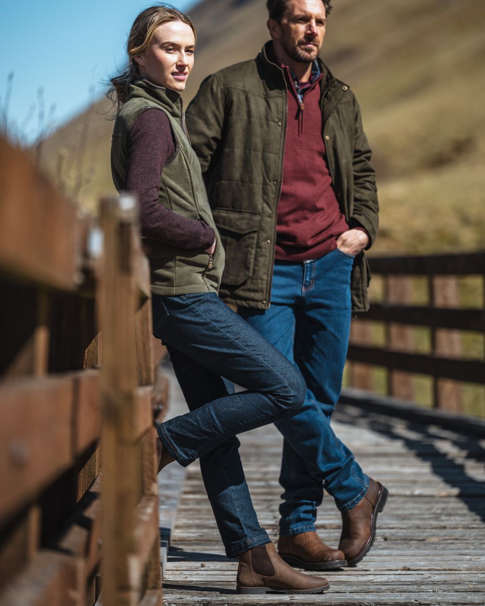 Indigo Coloured Hoggs of Fife Dee Stretch Denim Jeans on bridge background #colour_indigo