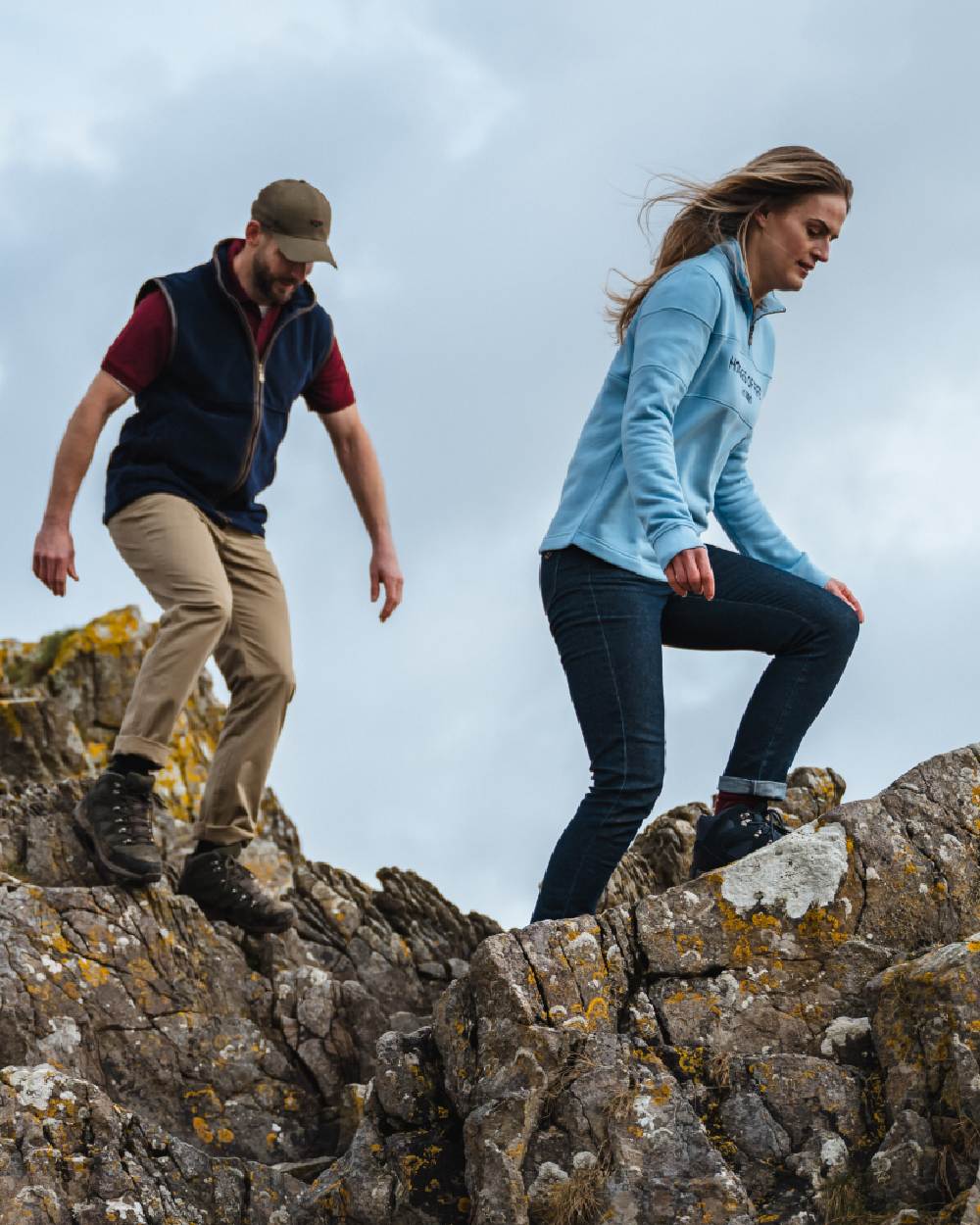 Indigo Coloured Hoggs of Fife Dee Stretch Denim Jeans on mountain background #colour_indigo