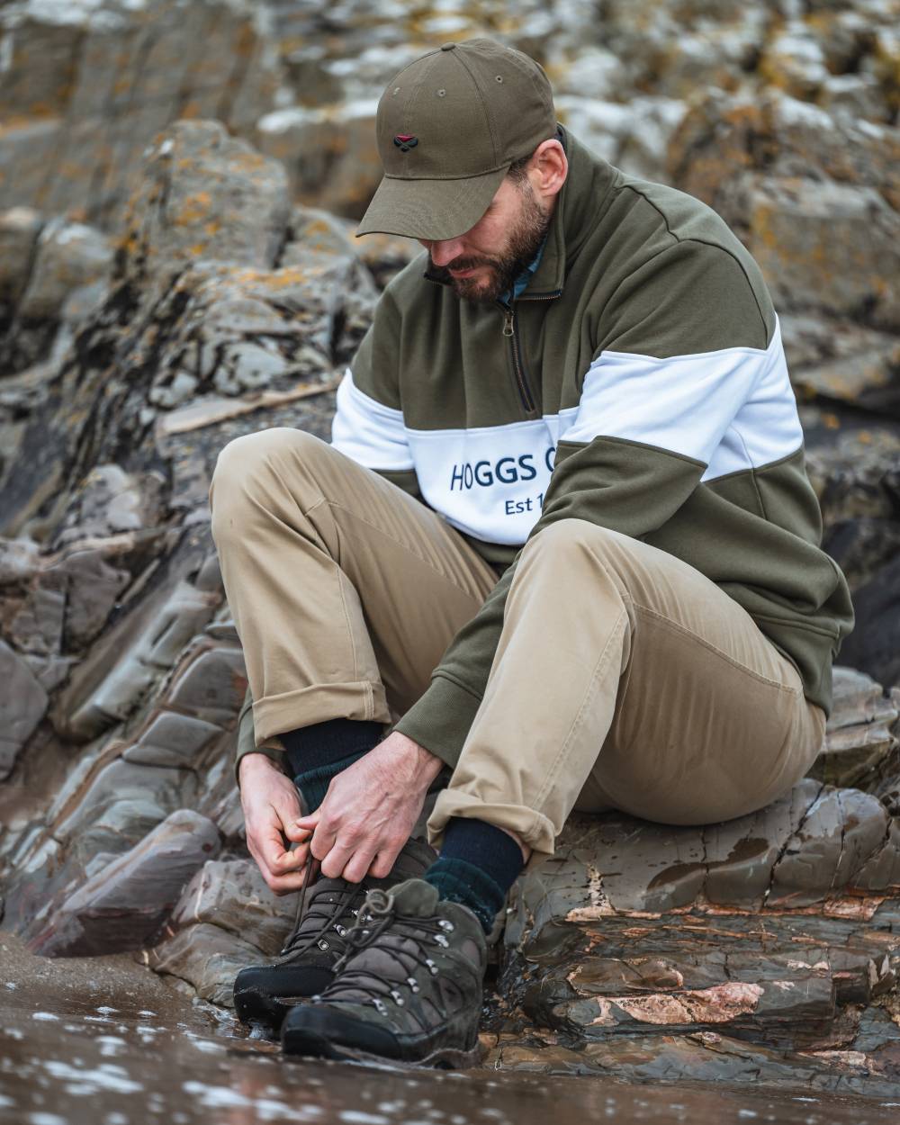Lovat White Coloured Hoggs of Fife Dumfries 1888 Mens Quarter Zip Sweatshirt on mountain background #colour_lovat-white
