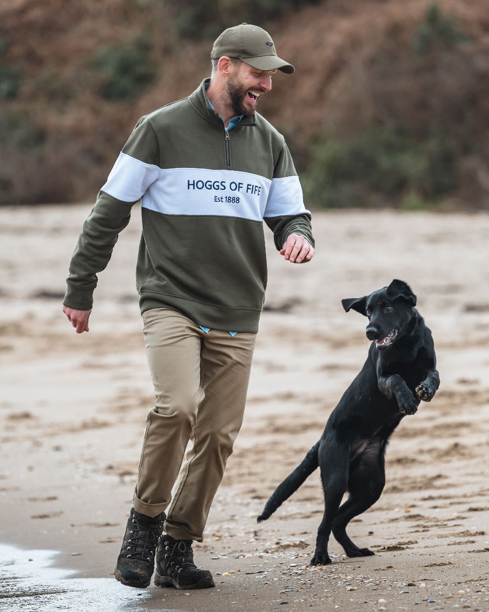 Lovat White Coloured Hoggs of Fife Dumfries 1888 Mens Quarter Zip Sweatshirt on beach background #colour_lovat-white