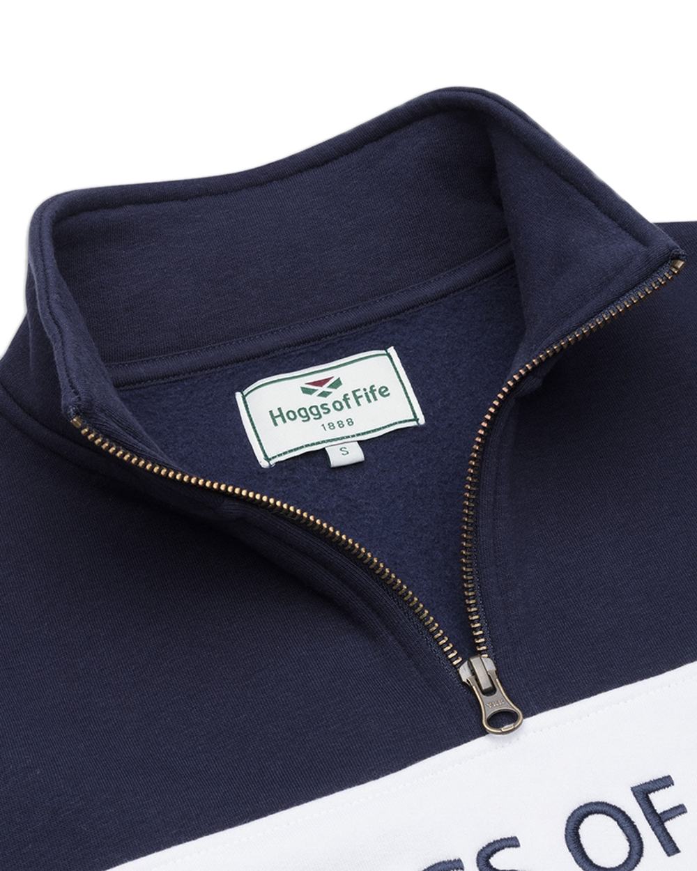 Navy White Coloured Hoggs of Fife Dumfries 1888 Mens Quarter Zip Sweatshirt on white background #colour_navy-white