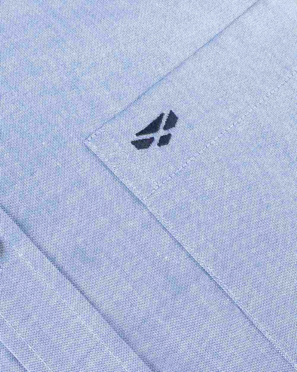 Blue Coloured Hoggs of Fife Dunedin Plain Oxford Shirt on white background #colour_blue