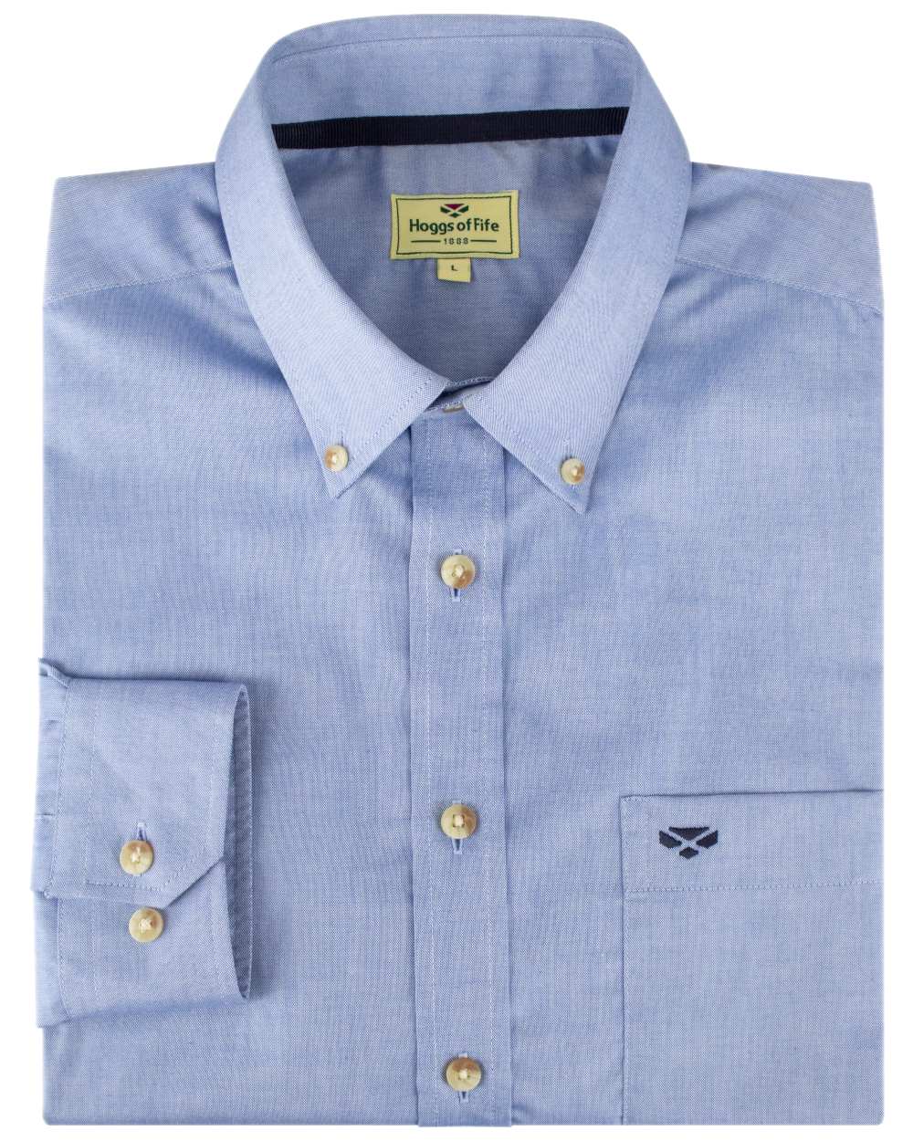 Blue Coloured Hoggs of Fife Dunedin Plain Oxford Shirt on white background #colour_blue