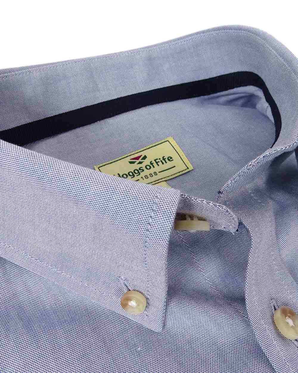 Blue Coloured Hoggs of Fife Dunedin Plain Oxford Shirt on white background #colour_blue